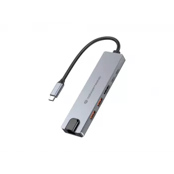 Conceptronic DONN29G 6-in-1 USB 3.2 Gen 2 dokkimisjaam, 4K60Hz HDMI, USB-A 10Gbps x 2, USB-C 10Gbps, GbE LAN, 140W USB PD 3.1
