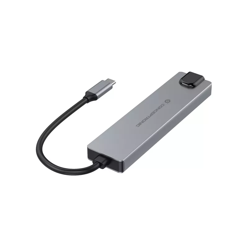Conceptronic DONN29G 6-in-1 USB 3.2 Gen 2 dokkimisjaam, 4K60Hz HDMI, USB-A 10Gbps x 2, USB-C 10Gbps, GbE LAN, 140W USB PD 3.1
