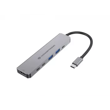 6-in-1 USB 3.2 Gen 1 dokkimisjaam CONCEPTRONIC DONN33G HDMI, 2×USB-A 5Gbps, 2×USB-C 5Gbps, 100W USB PD, hõbedane