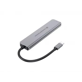 6-in-1 USB 3.2 Gen 1 dokkimisjaam CONCEPTRONIC DONN33G HDMI, 2×USB-A 5Gbps, 2×USB-C 5Gbps, 100W USB PD, hõbedane