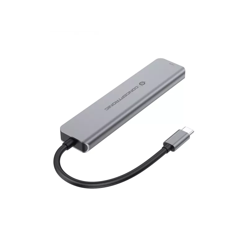 6-in-1 USB 3.2 Gen 1 dokkimisjaam CONCEPTRONIC DONN33G HDMI, 2×USB-A 5Gbps, 2×USB-C 5Gbps, 100W USB PD, hõbedane