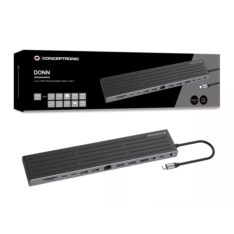 Dokkjaam Conceptronic DONN32B 14-in-1 USB 3.2 Gen 1 HDMI DP