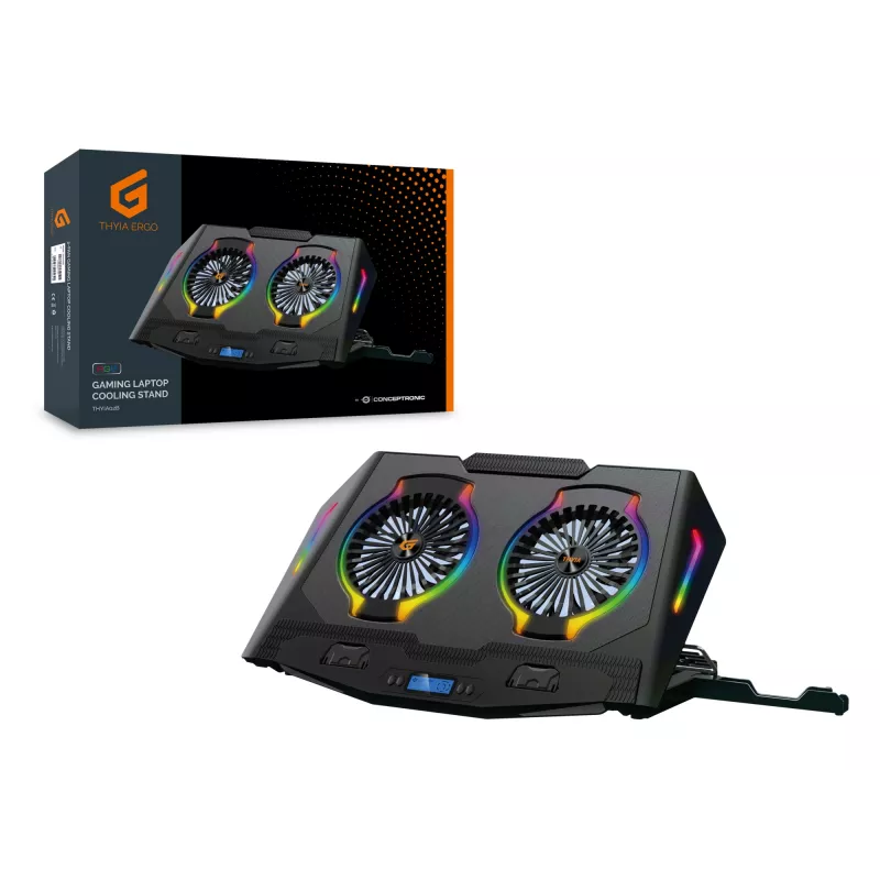 Conceptronic THYIA ERGO 2-Fan Gaming sülearvuti jahutusalus, 43,2 cm (17 tolli), 2 tk, nupud, must, sinine, roheline, punane, Hiina