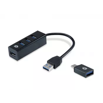 USB-jaotur Conceptronic HUBBIES 4-pordiline USB 3.0 jaotur koos USB-C OTG-adapteriga