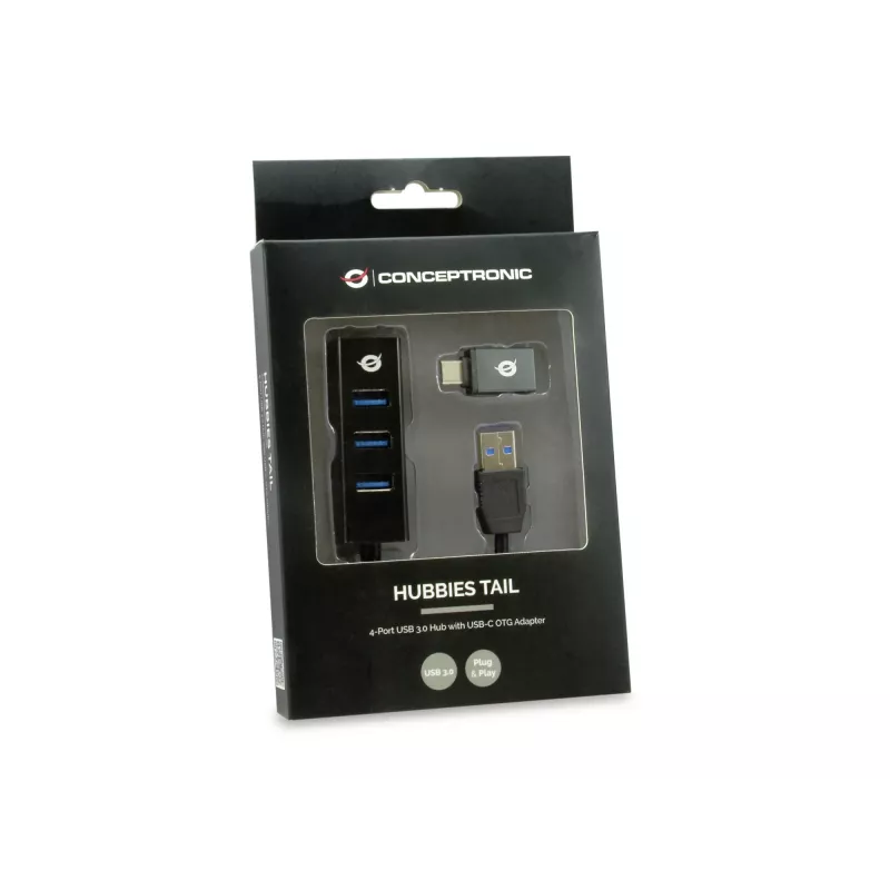 USB-jaotur Conceptronic HUBBIES 4-pordiline USB 3.0 jaotur koos USB-C OTG-adapteriga