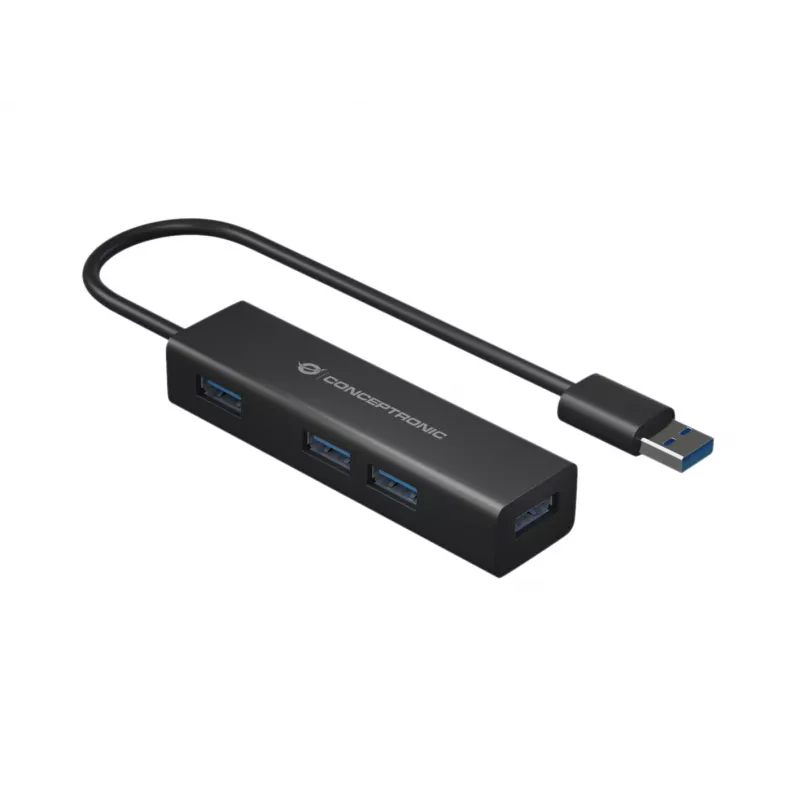 Conceptronic 4-pordiline USB 3.0 alumiiniumist jaotur koos USB-C - USB-A adapteriga