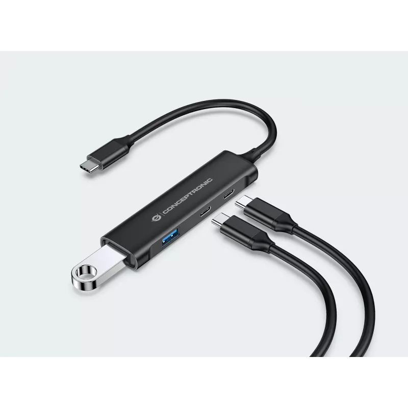 Conceptronic HUBBIES 4-pordiline USB 3.0 jaotur, 2 USB-C ja 2 USB-A porti, alumiiniumkorpus, USB-C pistik