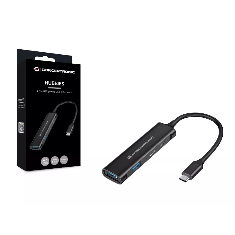 Conceptronic HUBBIES 4-pordiline USB 3.0 jaotur, 2 USB-C ja 2 USB-A porti, alumiiniumkorpus, USB-C pistik