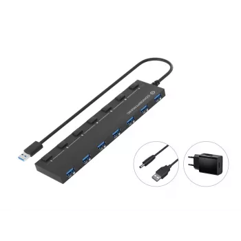 Conceptronic HUBBIES19BP 7-pordine USB 3.0 jaotur toiteadapteriga, 90cm kaabel, individuaalsed toitelülitid, USB 3.2 Gen 1