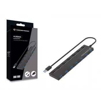 Conceptronic HUBBIES19BP 7-pordine USB 3.0 jaotur toiteadapteriga, 90cm kaabel, individuaalsed toitelülitid, USB 3.2 Gen 1