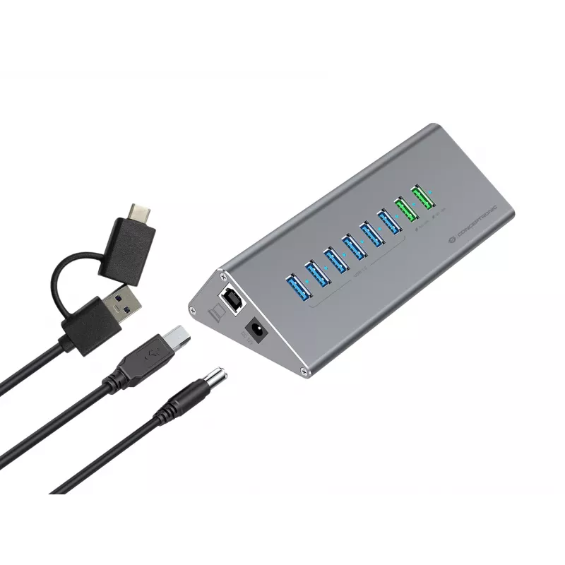 Conceptronic HUBBIES18G 10-in-1 60W USB 3.0 jaotur-laadija komplekt, 2-in-1 USB-C USB-A kaabel, USB 3.2 Gen 1