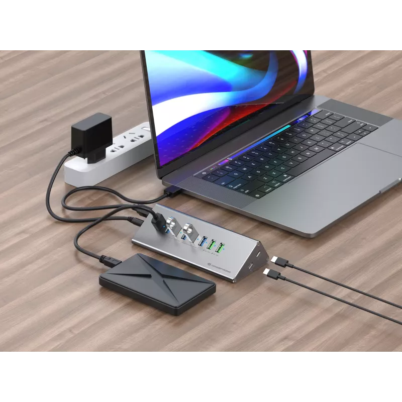Conceptronic HUBBIES18G 10-in-1 60W USB 3.0 jaotur-laadija komplekt, 2-in-1 USB-C USB-A kaabel, USB 3.2 Gen 1
