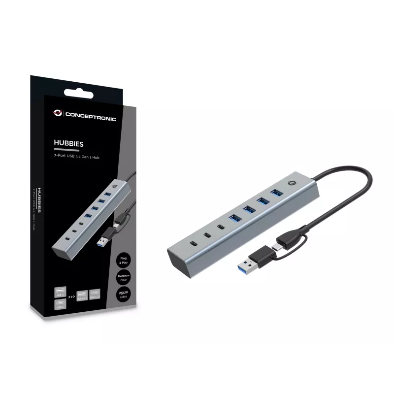 Conceptronic HUBBIES20G 7-pordiline USB 3.0 jaotur, 5 Gbit/s, USB-C x 3, USB-A x 4