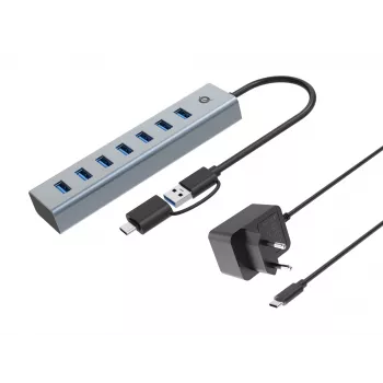 Conceptronic HUBBIES21GP 7-pordiline USB 3.0 jaotur toiteadapteriga, 5 Gbps, 7× USB-A