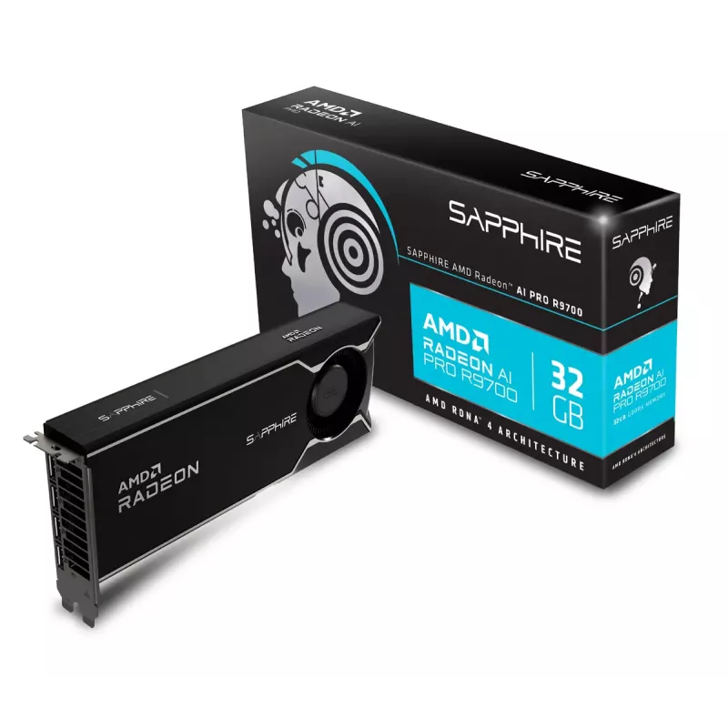 Graafikakaart Sapphire Radeon AI PRO R9700 — 32 GB GDDR6, 256-bit, PCIe 5.0, aktiivne jahutus (1 ventilaator)