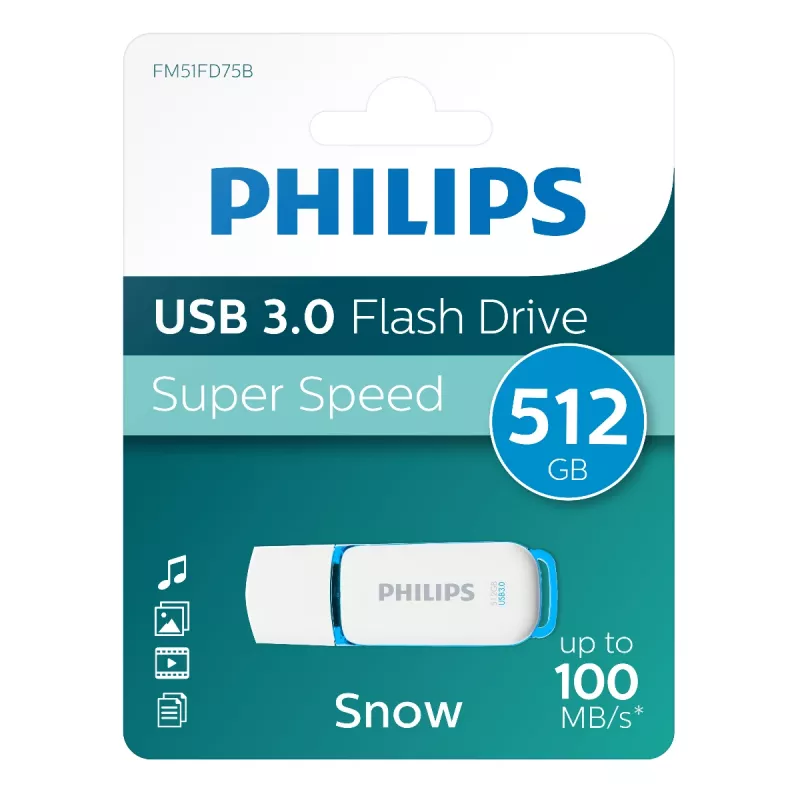 USB-mälupulk Philips FM51FD75B 512 GB, USB Type-A, USB 3.2 Gen 1 (3.1 Gen 1), valge