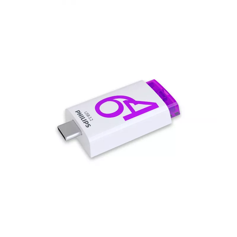Philips Click USB-mälupulk 64 GB USB USB-C 3.2 Gen 1 (3.1 Gen 1) Violetne, Valge