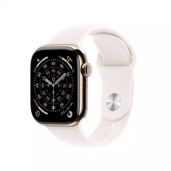 Nutikell Apple Watch Series 11 GPS + Cellular 42mm kuldne titaankorpus, helepunane spordirihm S/M