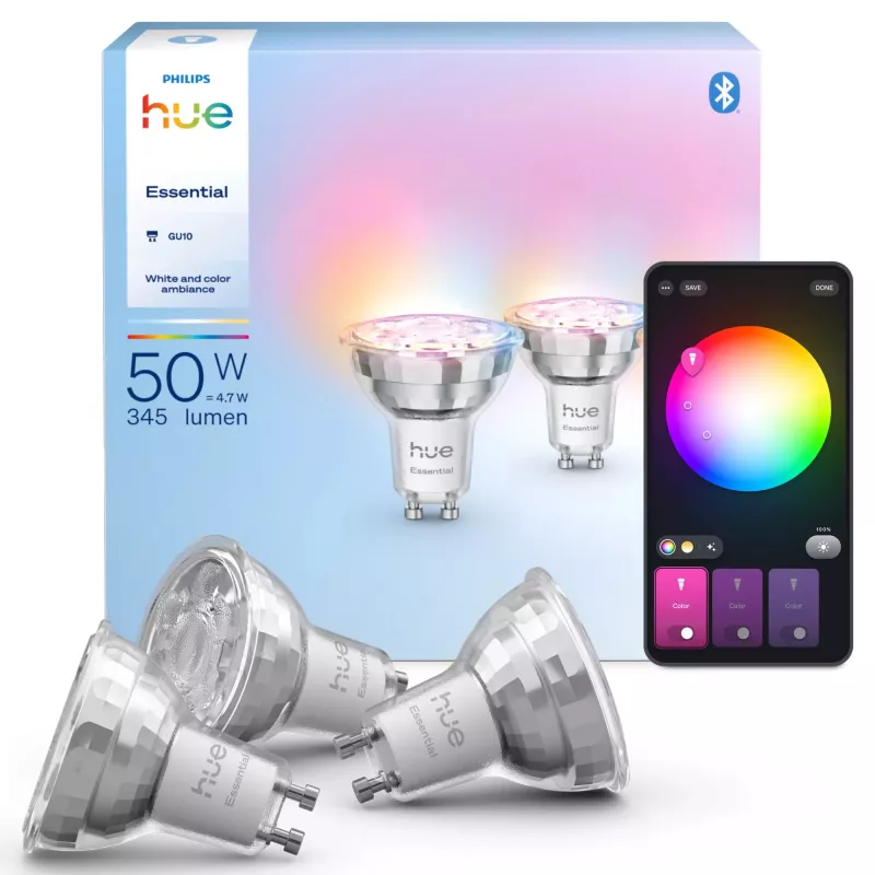 Philips Hue Valge and colour ambience Essential GU10 – nutikas prožektor – 345 lm – 4,7 W – 3 kaupa