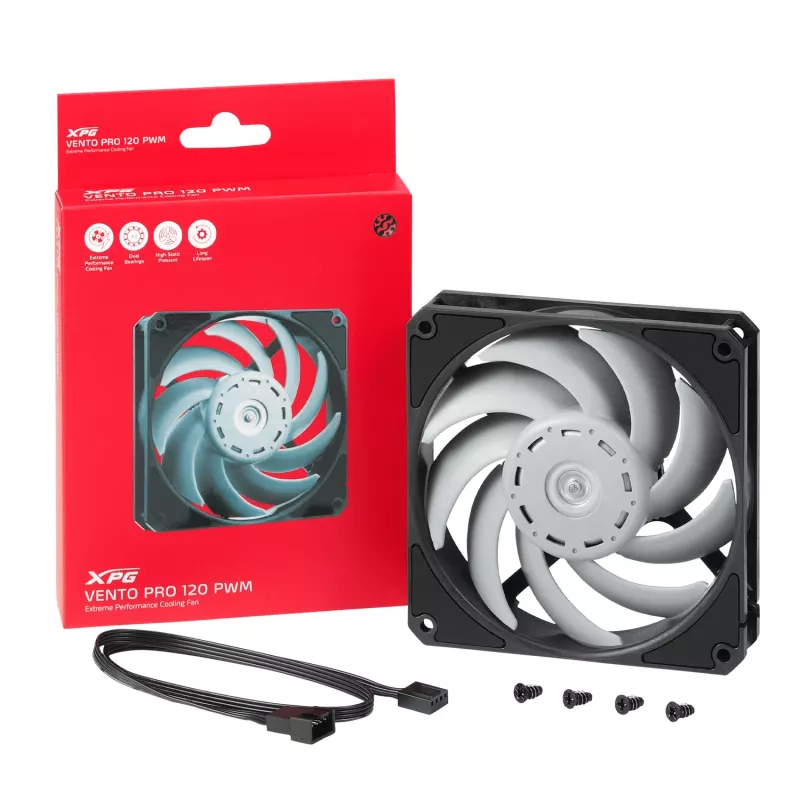 XPG VENTO PRO 120 PWM Must, Ventilaator, 12 cm, 450 p/min, 2500 p/min, Must, Valge