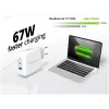 Conceptronic 3-pordiline 67 W GaN USB PD laadija koos USB-C laadimiskaabliga, USB-C x 2, USB-A x 1, QC 3.0, PPS