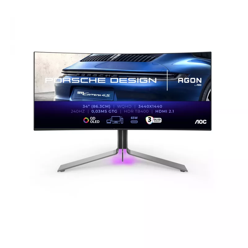 AOC Porsche Design PD34 arvutimonitor 86,4 cm (34 tolli) 3440 x 1440 pikslit Wide Quad HD QD-OLED must