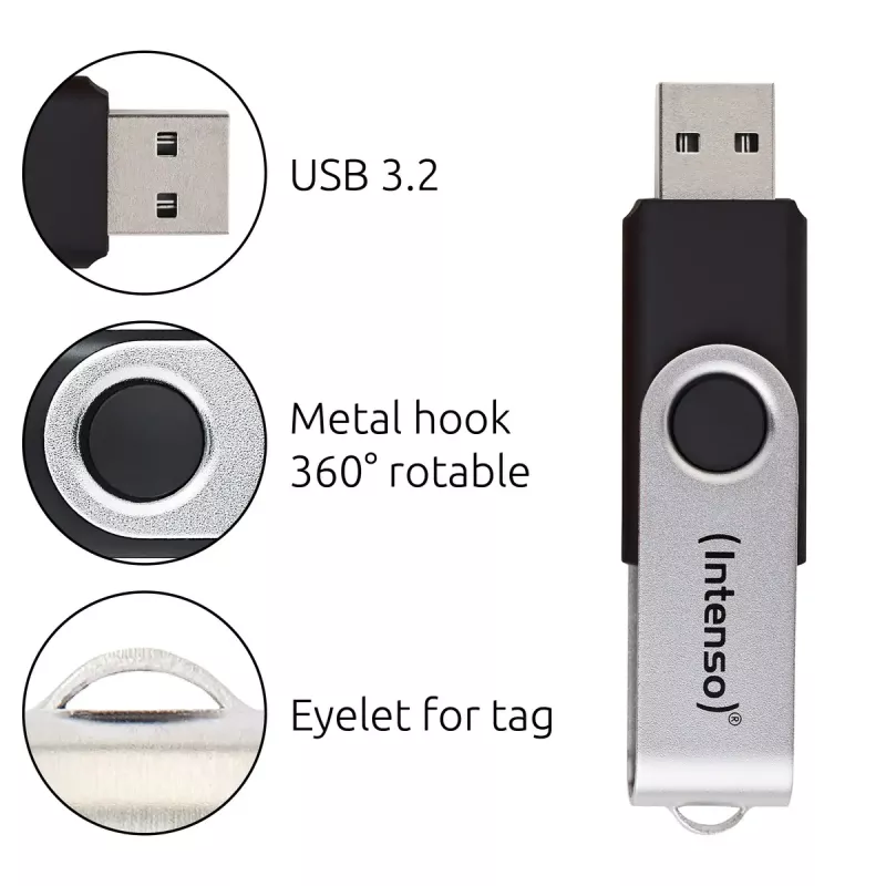 USB-mälupulk Intenso 128 GB USB-A 3.2 Gen 1x1 must-hõbedane