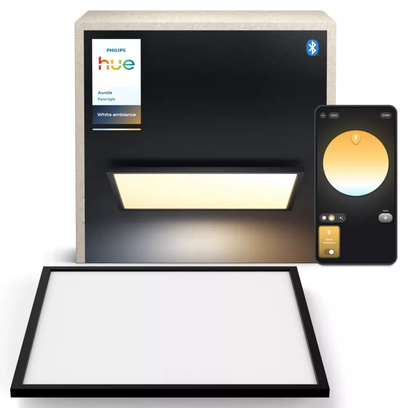 Nutikas laelamp Philips Hue Aurelle ruudukujuline paneel 600×600 mm, Bluetooth, 220–240 V, 48 mm sügavus, must/valge