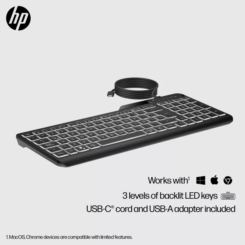 HP 400 Tagantvalgustatud Juhtmega Klaviatuur Täissuuruses USB Must