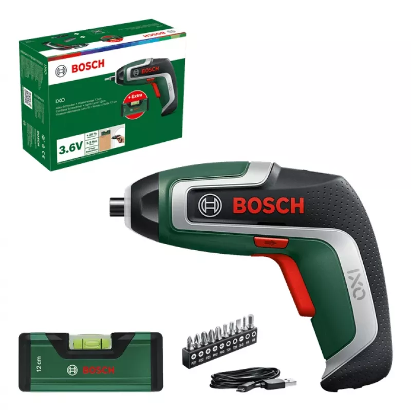Juhtmeta kruvikeeraja Bosch IXO 7 koos 32-osalise otsakukomplektiga, laetav käsikruvikeeraja