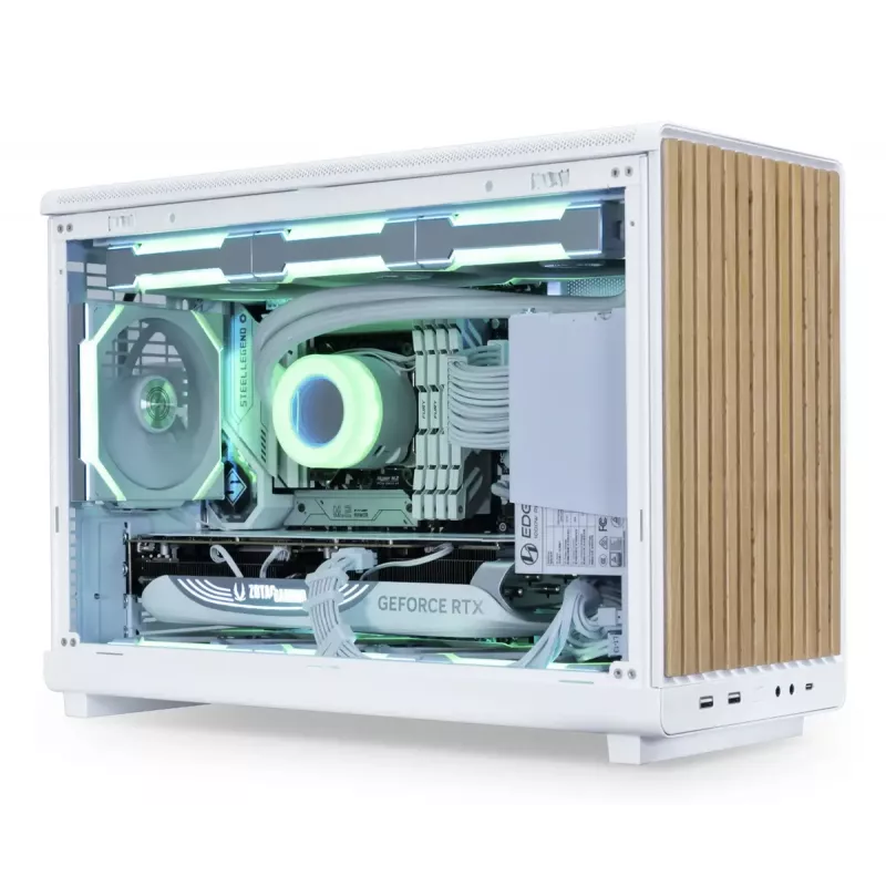 Arvuti korpus Lian Li A3-mATX Micro Tower — Valge puiduga, toetab ATX/SFX/SFX-L toiteplokke, Micro-ATX/Micro-ITX, 1x3,5 tolli + 2x2,5 tolli