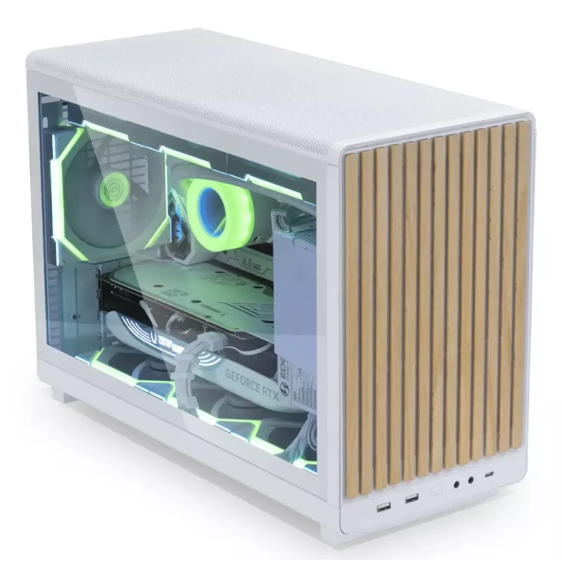 Arvuti korpus Lian Li A3-mATX Micro Tower — Valge puiduga, toetab ATX/SFX/SFX-L toiteplokke, Micro-ATX/Micro-ITX, 1x3,5 tolli + 2x2,5 tolli
