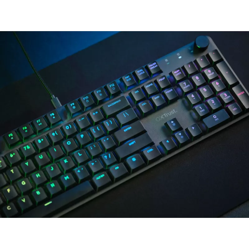 Mehaaniline mänguriklaviatuur TRUST GXT 866 TORIX USB täissuuruses 104-klahviga QWERTY must RGB-valgustusega