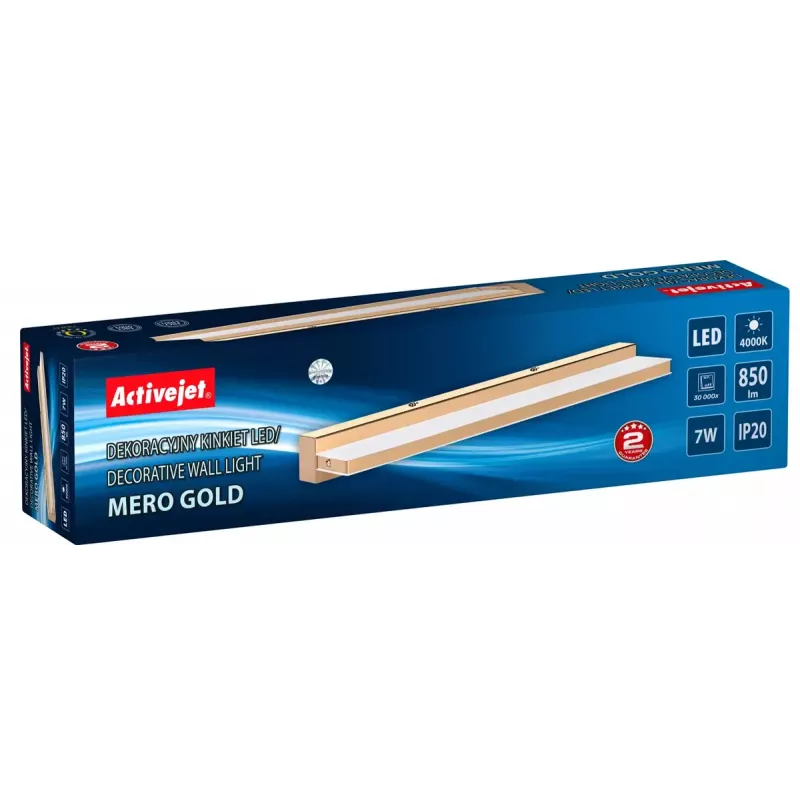 LED seinavalgusti ActiveJet AJE-MERO GOLD, pindpaigaldus, ristkülik, 4000 K, 850 lm, mittevahetatav pirn