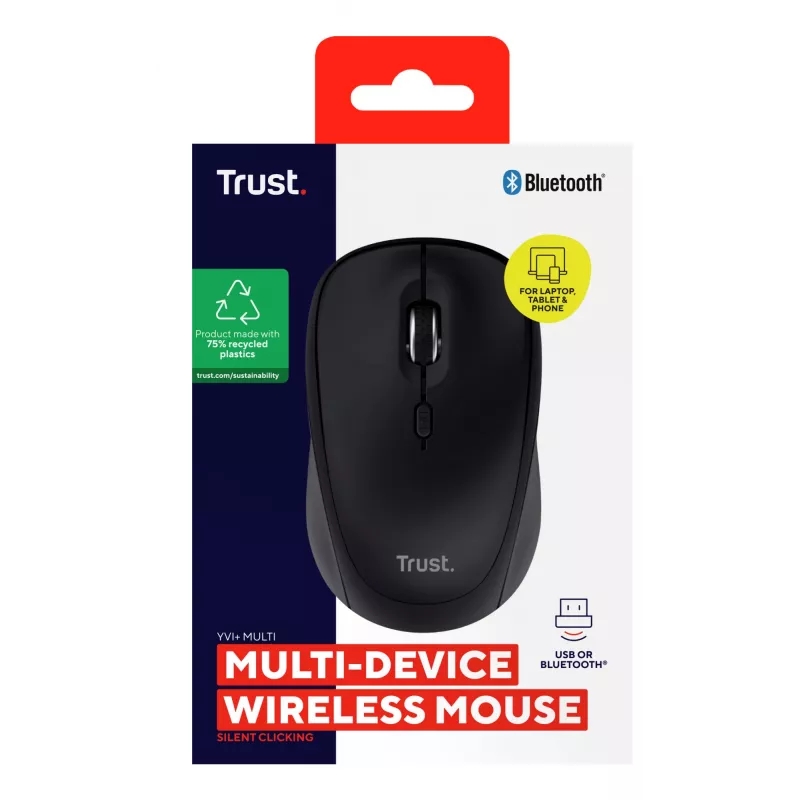 Trust Yvi+ hiir, universaalne, mõlemakäeline, RF-juhtmevaba + Bluetooth, optiline, 1600 DPI