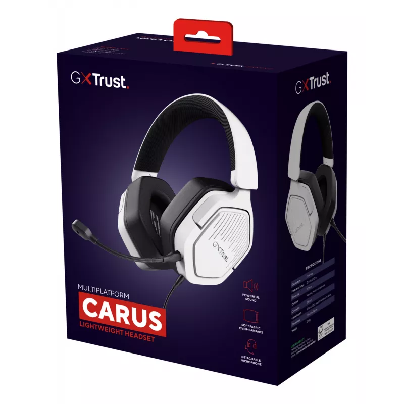 Trust GXT492W Carus Peakomplekt Juhtmega ühendatav Peapael Mängimine Valge