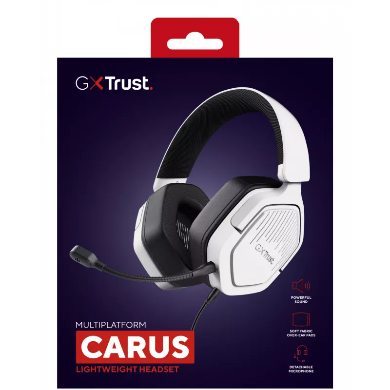 Trust GXT492W Carus Peakomplekt Juhtmega ühendatav Peapael Mängimine Valge
