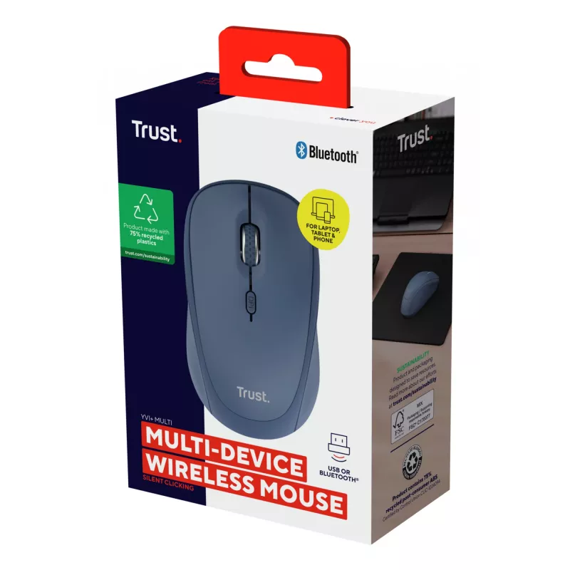 Trust Yvi+ hiir Universaalne Mõlemakäeline RF Wireless + Bluetooth Optiline 1600 DPI
