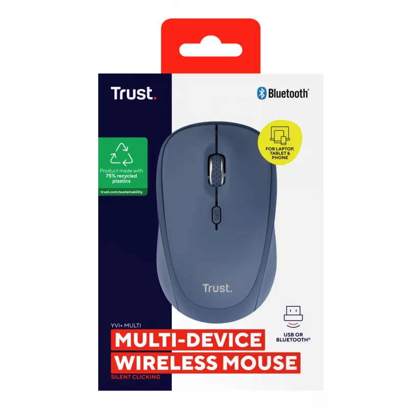 Trust Yvi+ hiir Universaalne Mõlemakäeline RF Wireless + Bluetooth Optiline 1600 DPI