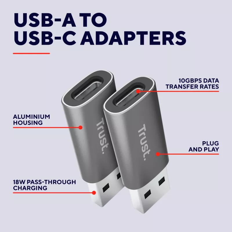 Trust Calyx USB-C USB-A hall pistik 1 USB-C pistik 2 USB-A