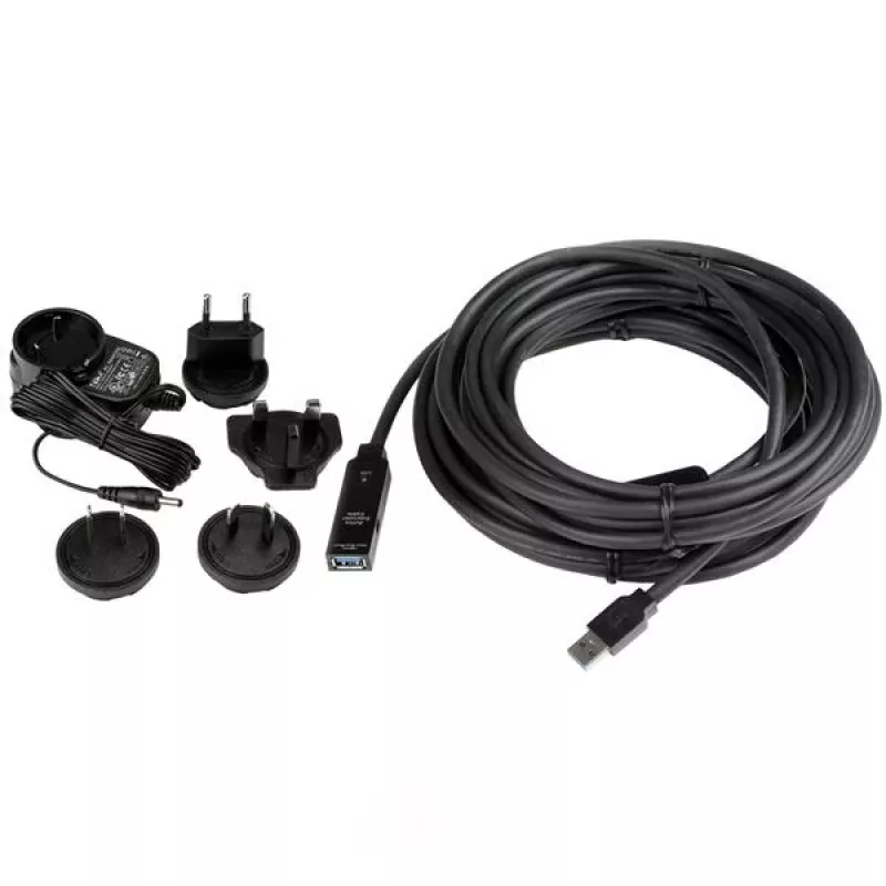 StarTech.com 10m USB 3.0 aktiivne pikenduskaabel – isane/emane, 10 m, USB A, USB A, USB 3.2 Gen 1 (3.1 Gen 1), 5 Gbit/s, must