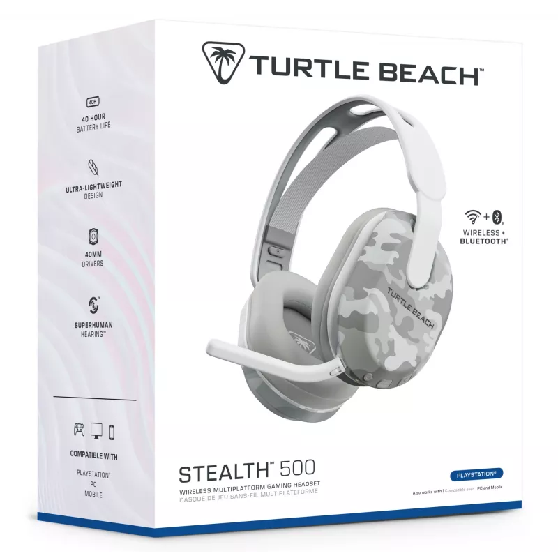 Turtle Beach Stealth 500 Arctic Camo PlayStation juhtmeta mängukõrvaklapid kuni 40h aku ja Bluetoothiga PS5, PS4, PC ja mobiilseadmetele