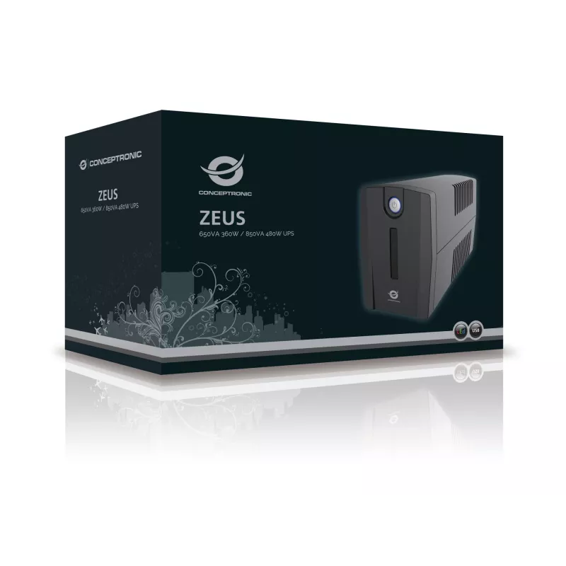 Conceptronic ZEUS 650VA 360W UPS, Schuko pistikupesa, Line-Interactive, 0,65 kVA, 360 W, 220 V, 240 V, 220 V