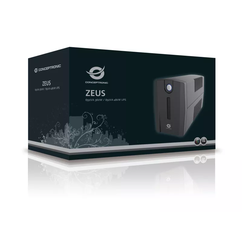 Conceptronic ZEUS 850VA 480W UPS, Schuko-pistikupesa, Line-Interactive, 0,85 kVA, 480 W, 220 V, 240 V, 220 V