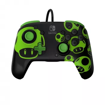 Mängupult PDP REMATCH juhtmega kontroller 1-Up hõõguv pimeduses Nintendo Switchile, USB, 3 m kaabel, D-pad, Kodu nupp, must/roheline
