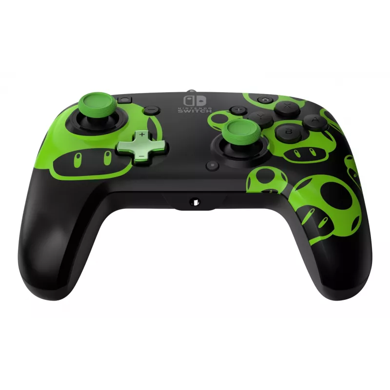 Mängupult PDP REMATCH juhtmega kontroller 1-Up hõõguv pimeduses Nintendo Switchile, USB, 3 m kaabel, D-pad, Kodu nupp, must/roheline