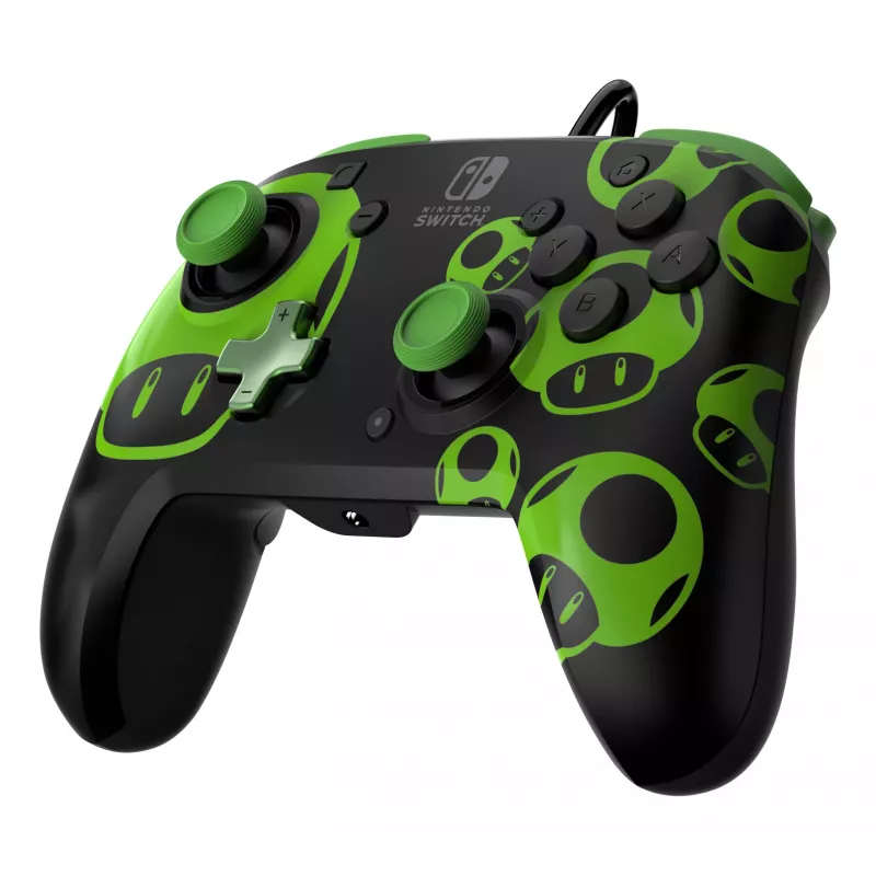 Mängupult PDP REMATCH juhtmega kontroller 1-Up hõõguv pimeduses Nintendo Switchile, USB, 3 m kaabel, D-pad, Kodu nupp, must/roheline