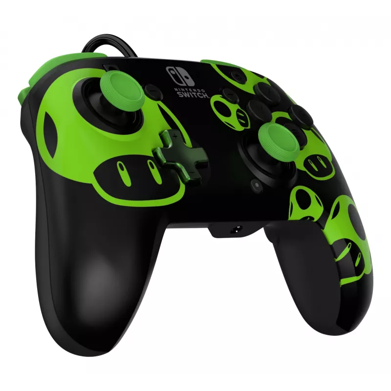 Mängupult PDP REMATCH juhtmega kontroller 1-Up hõõguv pimeduses Nintendo Switchile, USB, 3 m kaabel, D-pad, Kodu nupp, must/roheline