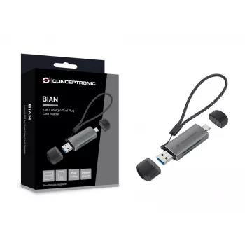 Conceptronic BIAN05G 2-in-1 USB 3.0 Dual Plug Card Reader, SD/MicroSD 3.0, UHS-I