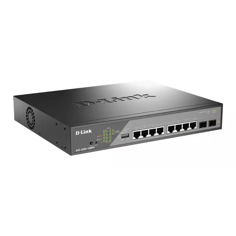 D-Link DSS-200G-10MPP võrgulüliti, hallatav L2, Gigabit Ethernet (10/100/1000), Power over Ethernet (PoE), 1U, must, hall
